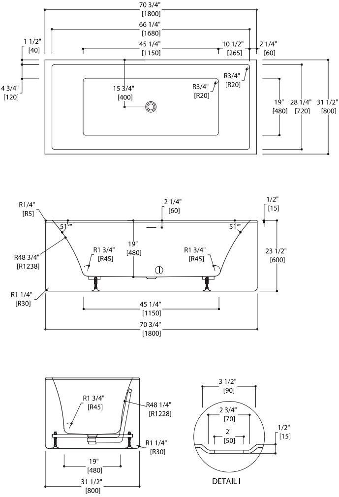 Blu Bathworks® Прямоугольная акриловая ванна Box Bt8007 - Вид №3