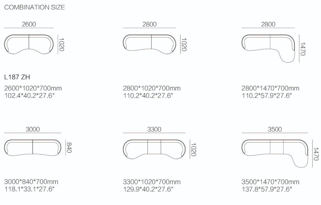 HC28 Cosmo Изогнутый диван из ткани  L187  - Вид №5
