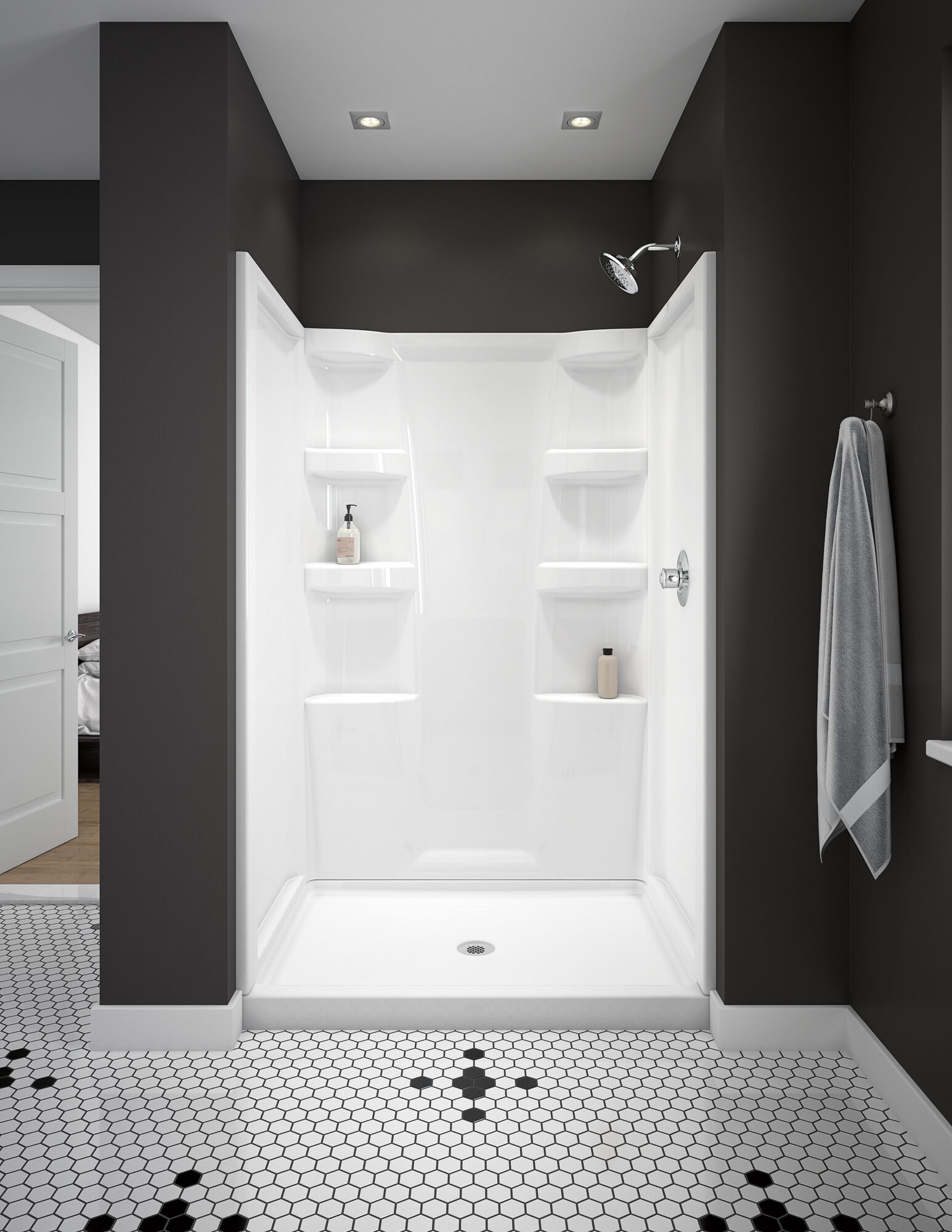 ProCrylic 48 дюймов x 34 дюйма. Центральный слив для душевого поддона Delta Faucet B78513-4834-WH - Вид №2