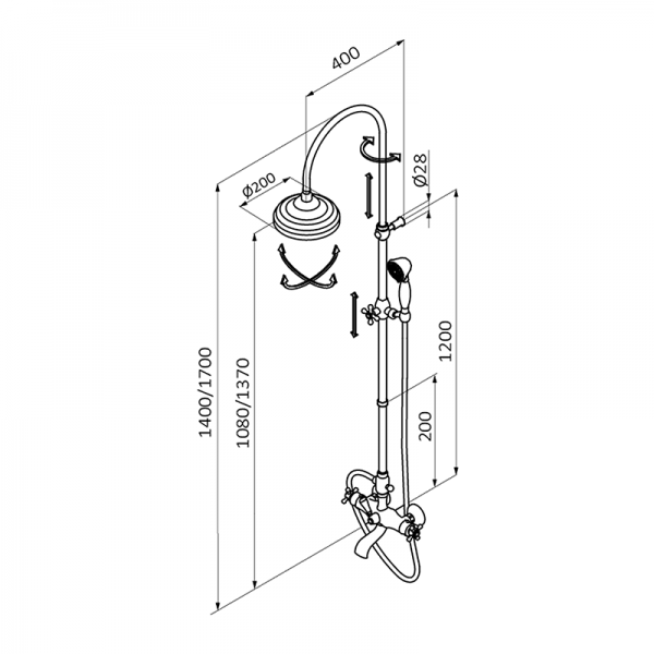 129190 PREMIUM Хром Термостатический ванна-душ с телескопической колонной Хром GRB MIXERS  - Вид №1