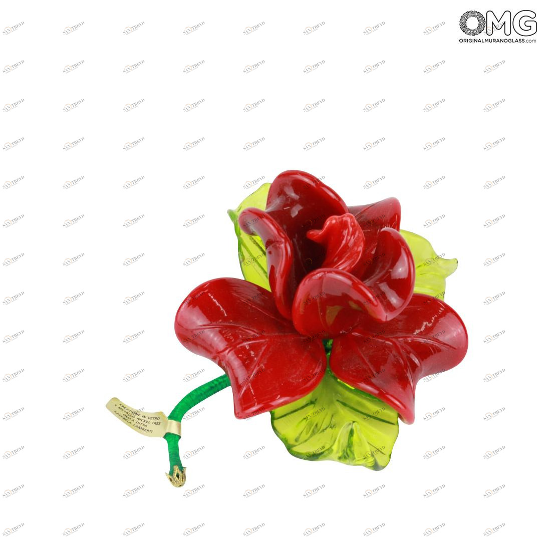 1546 ORIGINALMURANOGLASS Красный цветок из муранского стекла 12 см 