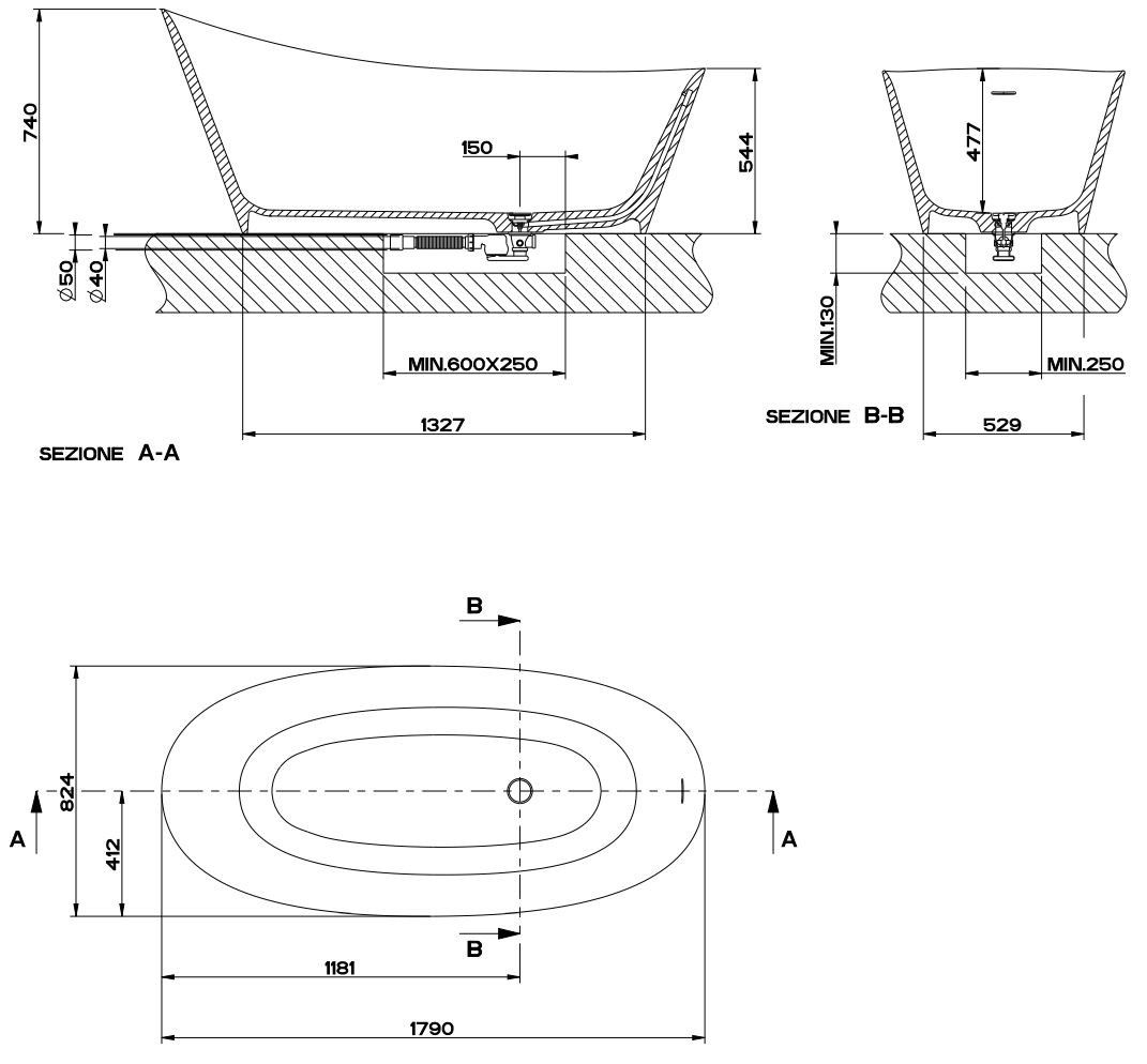 Овальная ванна в центре комнаты в Cristalplant® Gessi конус ARCH-00034147 - Вид №2