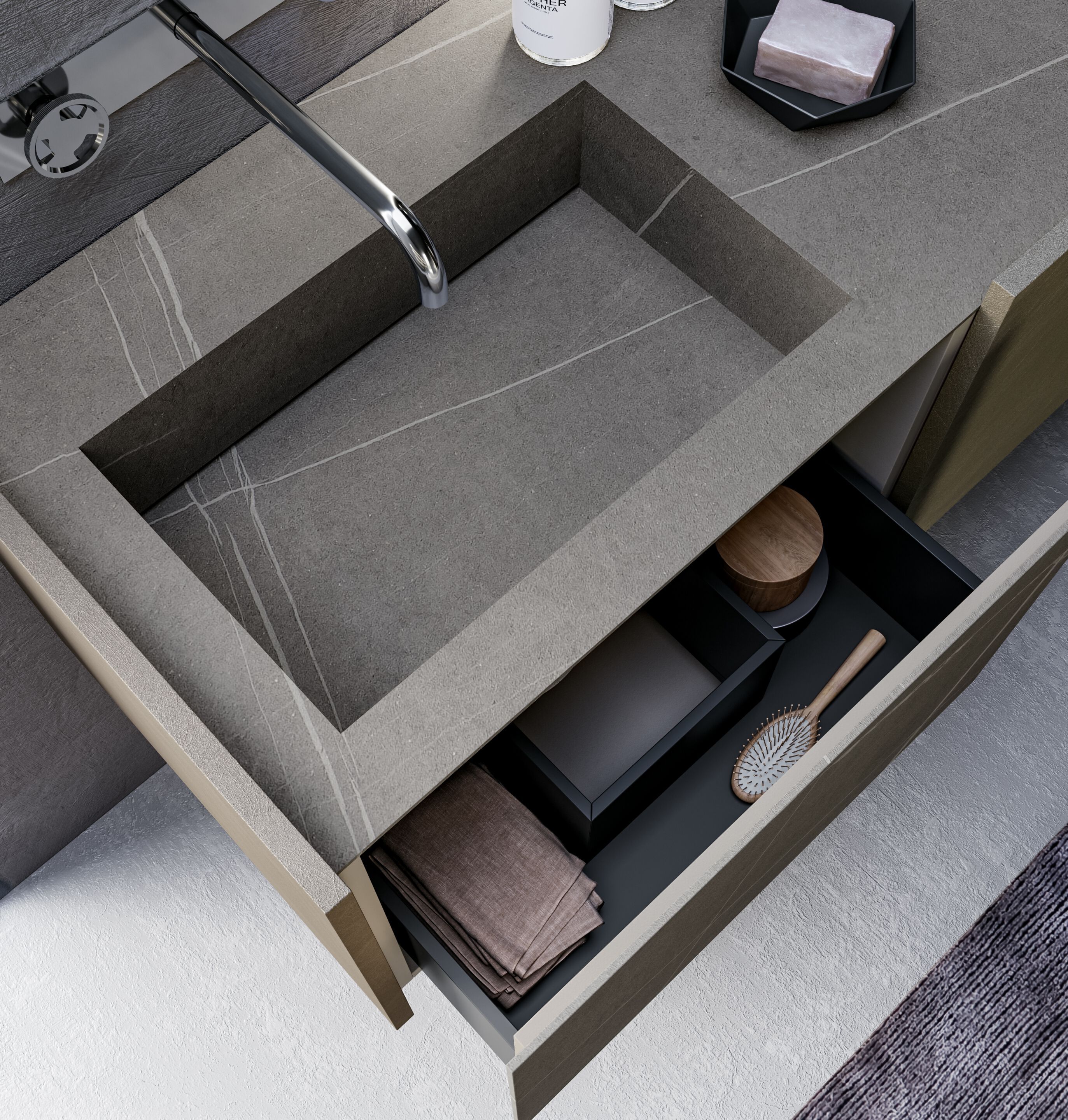 Шкаф для раковины из керамогранита с выдвижными ящиками и зеркалом Birex Major ARCH-00080476 - Вид №2