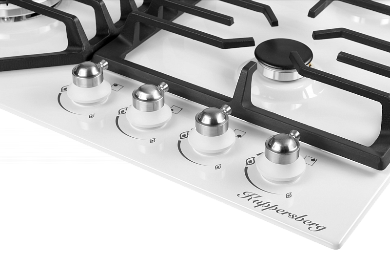 FS 601 W Silver Газ, классический стиль, ширина 60 см, 4 конфорки, электроподжиг,газ-контроль конфорок, чугунные решетки, цвет фурнитуры: серебро, цвет: белый Kuppersberg Santreyd  - Вид №2
