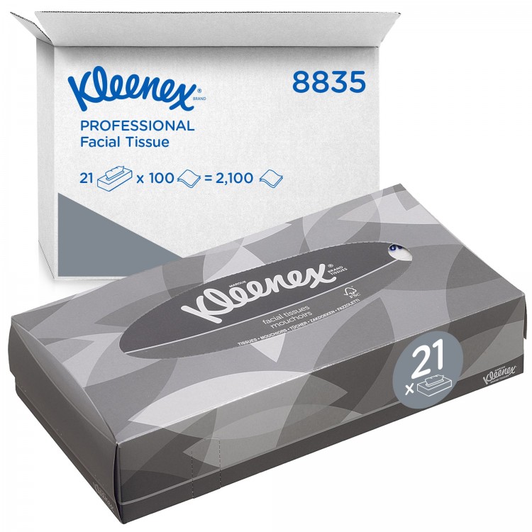 8835 Kimberly Clark Салфетки косметические для лица Kimberly Clark Professional Kleenex 8835 К1 22х19 2-слойные 21 пачка по 100 листов белый  - Вид №2