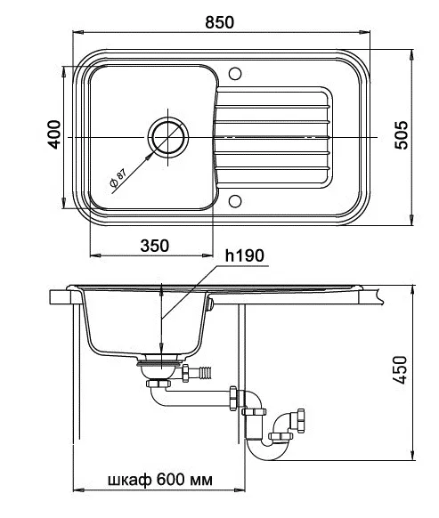 Кухонная мойка Кварц Ewigstein S77 GranFest A-60F-S77 - Вид №1
