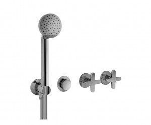 R017B+R017A  Встроенный смеситель для ванны/душаручки без излива переключатель на 2 потока с поворотной кнопкой ручная лейка ICONA шланговое подсоединение с держателем для ручной лейки гибкий шланг 150 см ПВХ картридж керамический 90° впуски 1/2'' Fantini