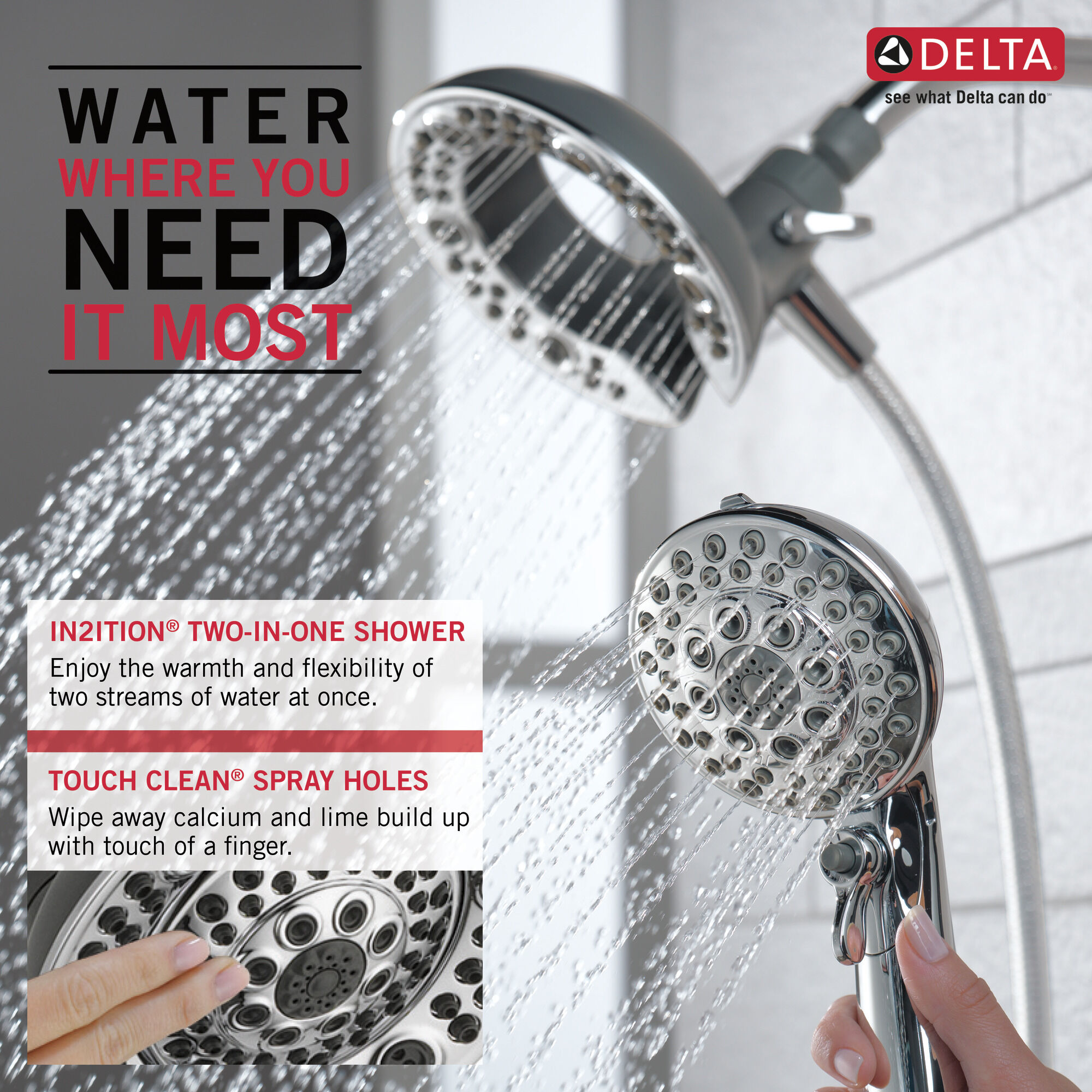 75587 In2ition® Душ 2 в 1 с 5 настройками Delta Faucet Universal Showering Хром  - Вид №1