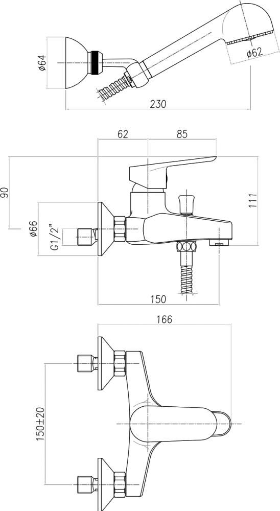 SE850101740 Смеситель для ванны , белый Webert Sax Evolution  - Вид №1