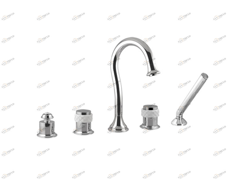 065516.000.50 Набор для ванны на пять отверстий из белого фарфора Яркий хром Mestre 