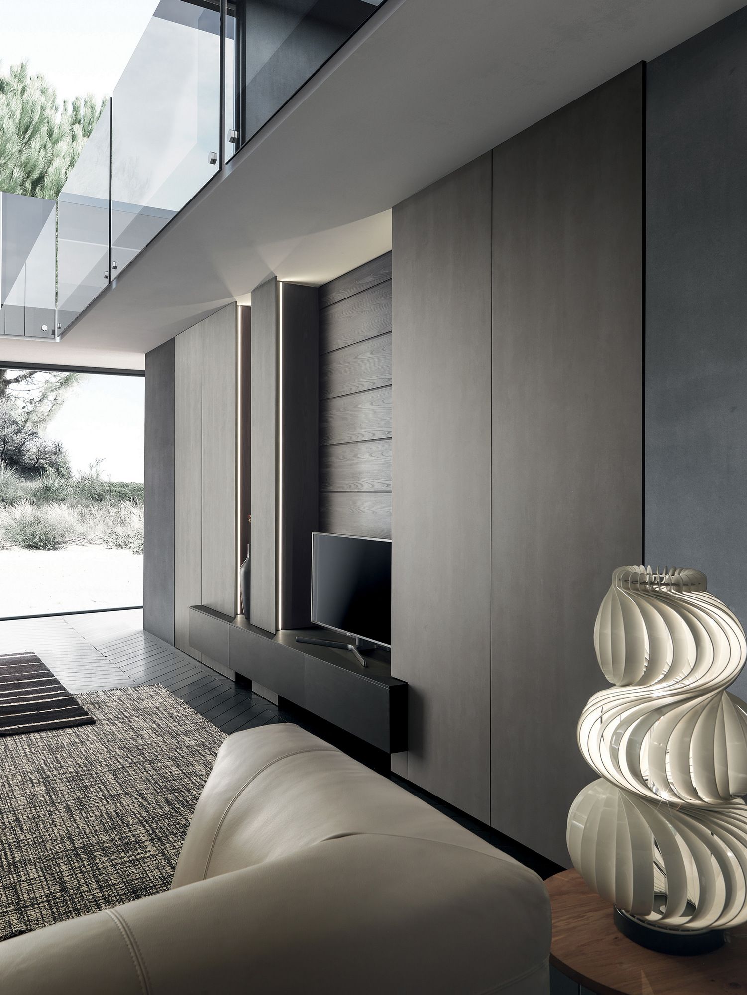 Оборудованная стена, установленная в milltech с подставкой для телевизора MODULNOVA MH6 ARCH-00088380 - Вид №1