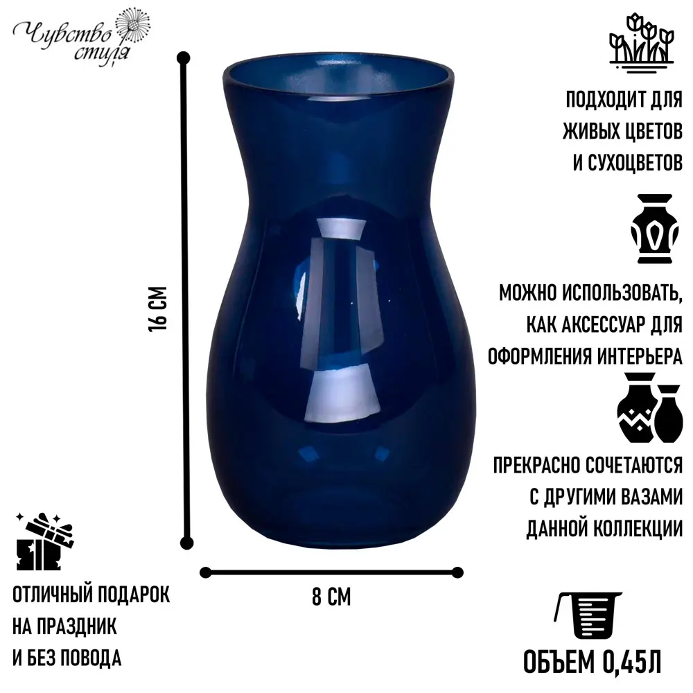 Ваза Santreyd Ультрамариновое море - стеклянная декоративная для цветов 88452281 STLM-0825900 - Вид №4