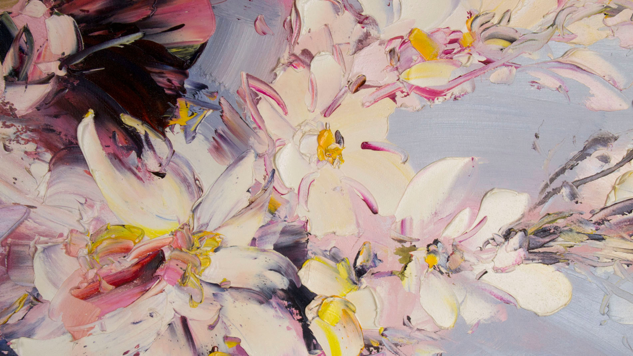 Картина на холсте 120х90 см "Красивые цветы" EVENHOME КАРТИНЫ МАСЛОМ 130011 Розовый;серый;разноцветный  - Вид №4