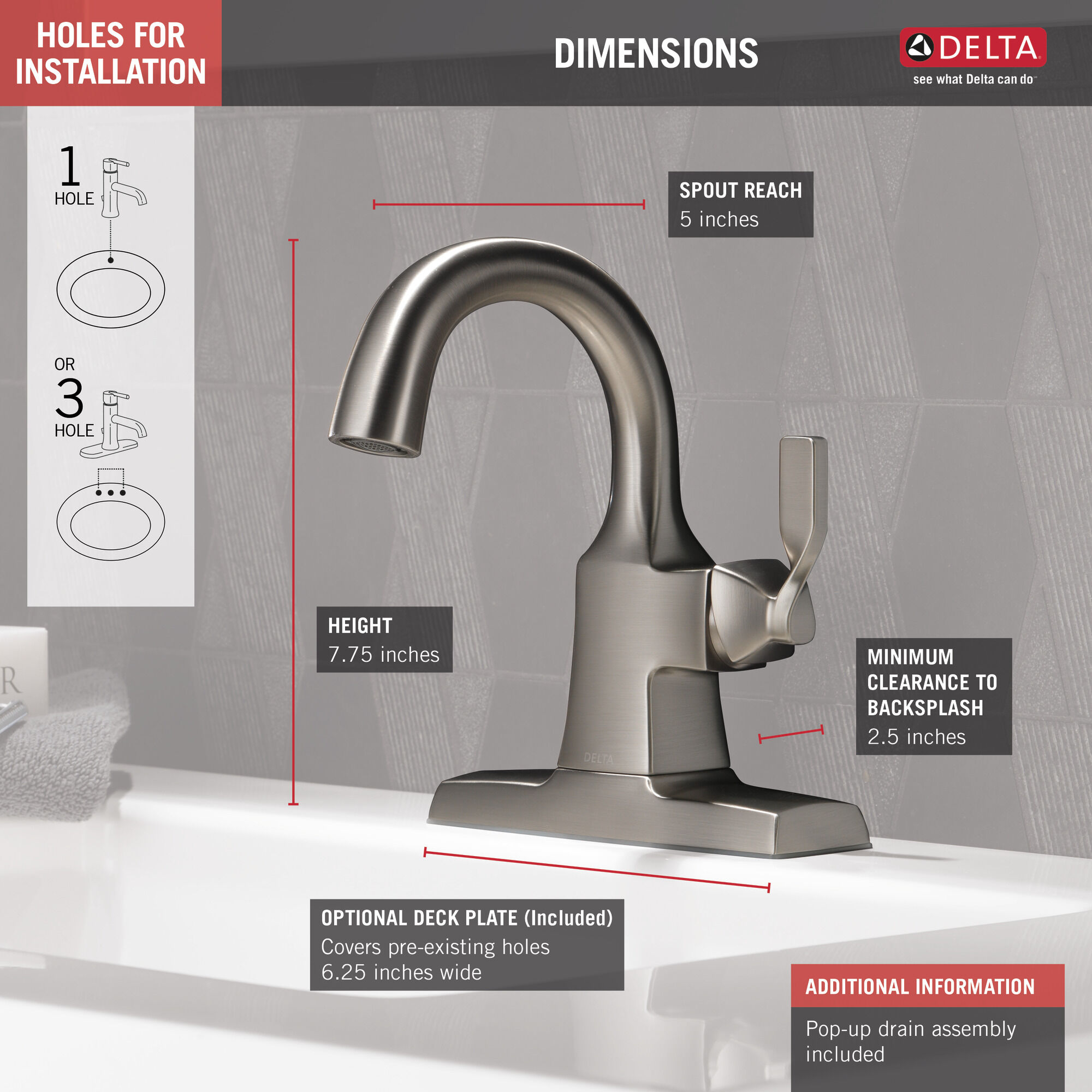 15766LF-SP Смеситель для ванной с одной ручкой Delta Faucet Delta Матовый никель Spotshield - Вид №1