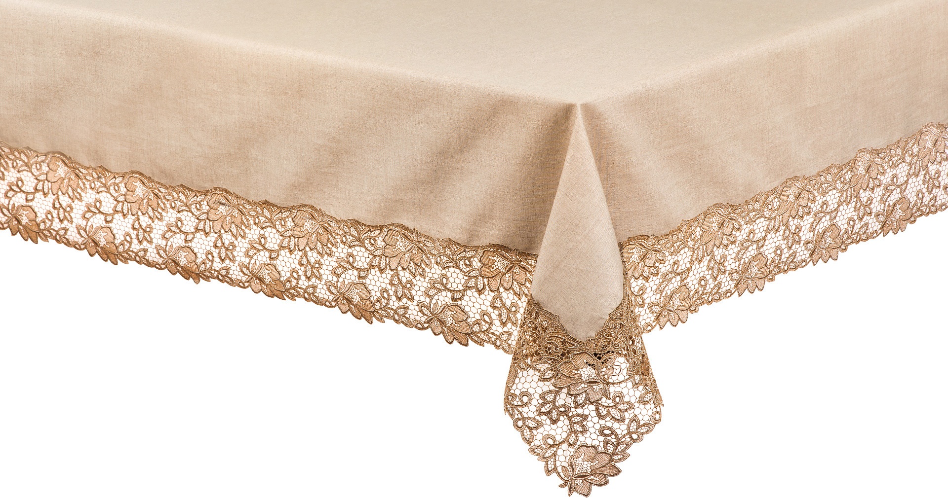 10600222 Weissfee Скатерть Weissfee "Версаль" 170х370см (лен, кружево) Ткань 