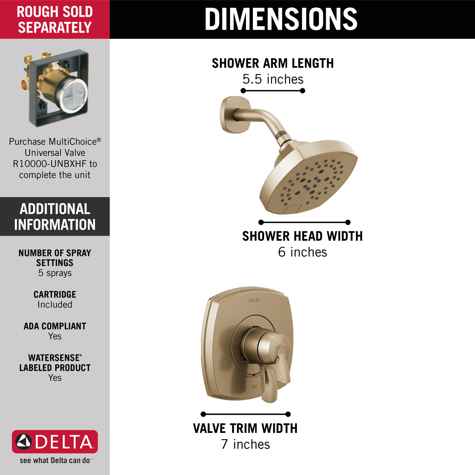 T17276-CZ Только душ серии 17 Delta Faucet Stryke Шампанское бронза  - Вид №1