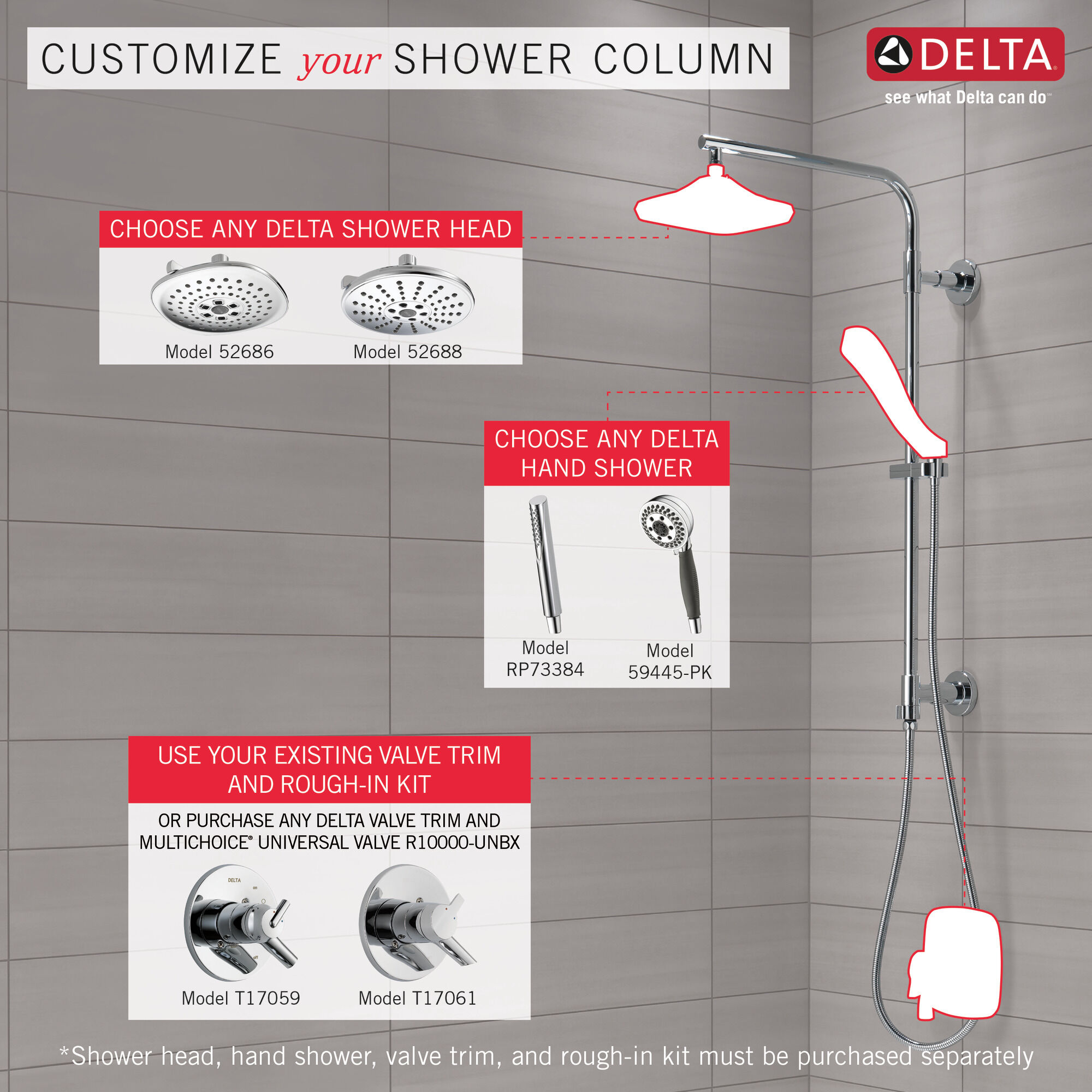 58810-BL Душевая колонна 18 дюймов, круглая Delta Faucet Universal Showering Матовый черный  - Вид №2