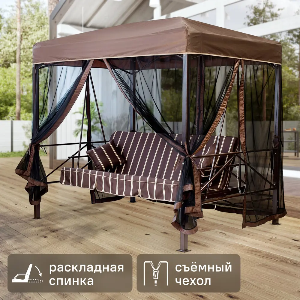 Качели-павильон садовые Эдельвейс 4-х местные до 400 кг коричневый GREENGARD STLM-2008228