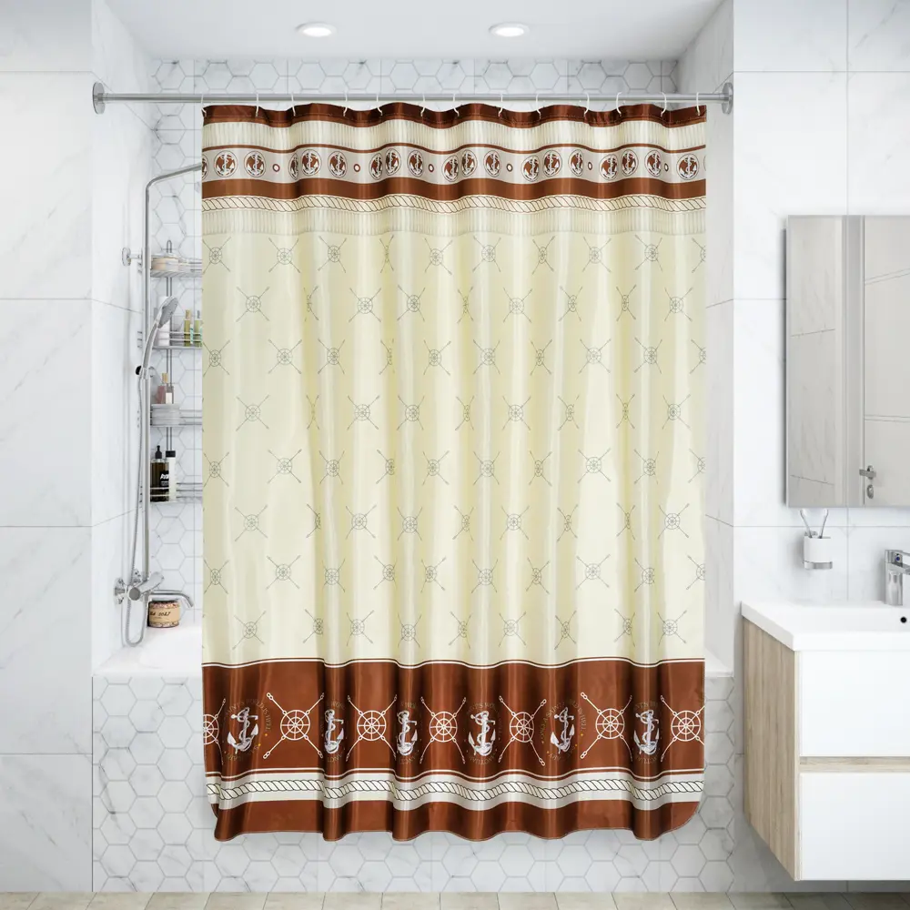 Штора для ванной комнаты «Якорь» 180х180 см цвет белый ВИЛИНА Полиэстер STLM-2133626