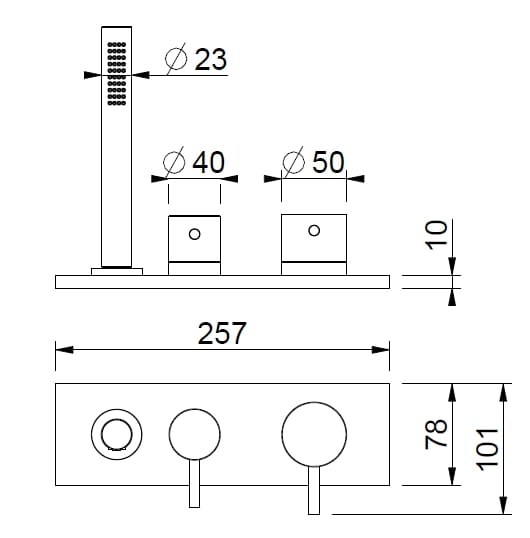 Смеситель для ванны с 3 отверстиями из нержавеющей стали с ручным душем BEAMTECH Level ARCH-00137644 - Вид №2