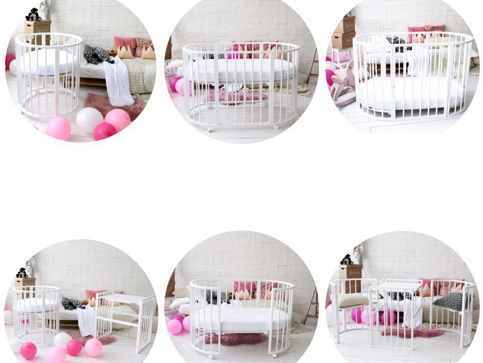 Круглая кроватка-трансформер 7 в 1 слоновая кость (72х72 см) QUEENBABY ДИЗАЙНЕРСКИЕ 178564 Белый;молочный  - Вид №2
