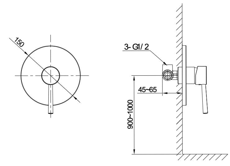 Односторонний встраиваемый смеситель для душа Lablù Vico ARCH-00079803 - Вид №2