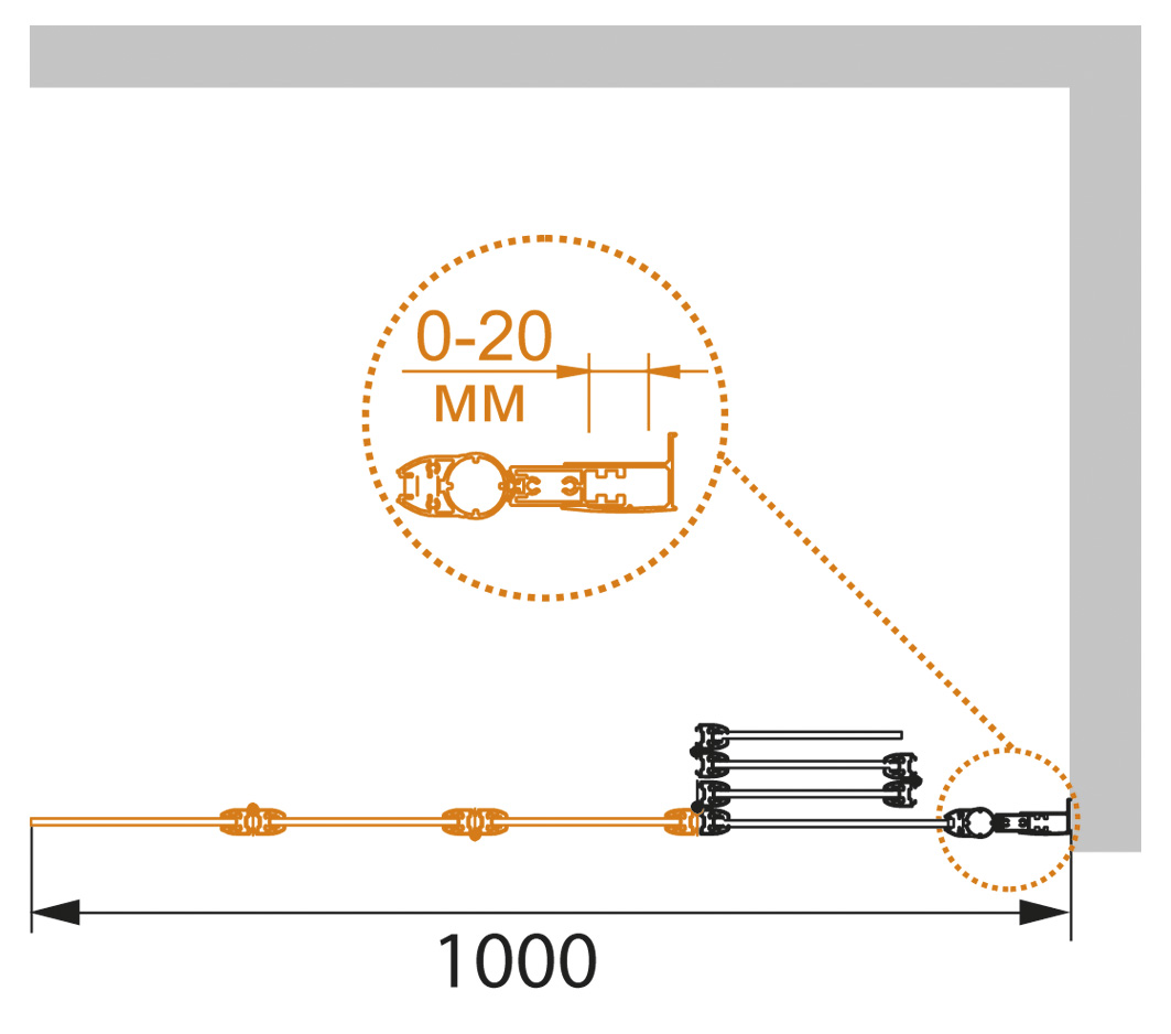 PRATICO-V-4-100/140-P-Cr-R Душевое ограждения на борт вынны Cezares Китай - Вид №2