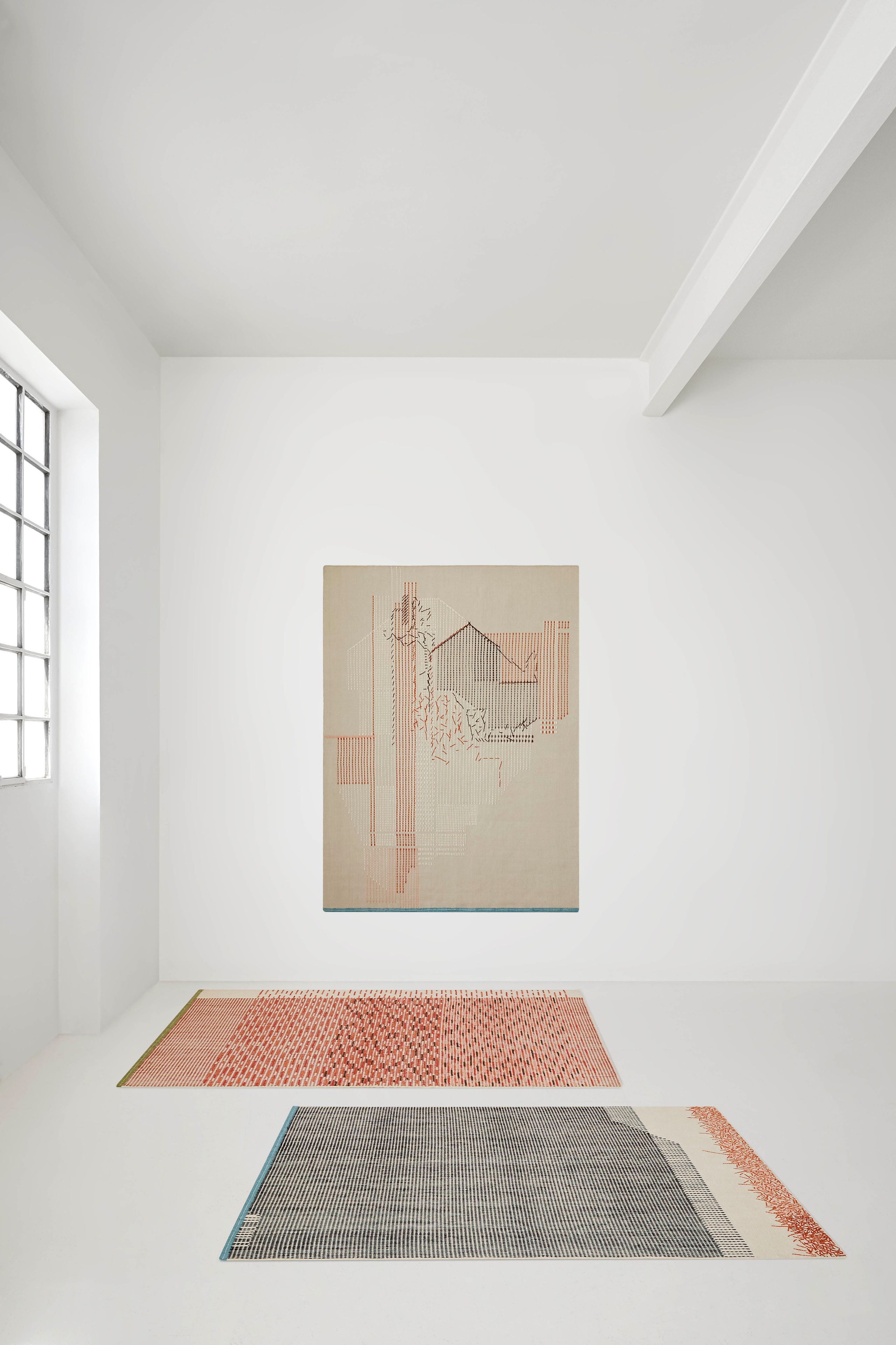 Полосатый шерстяной прямоугольный ковер ручной работы GAN Backstitch ARCH-00087403 - Вид №1