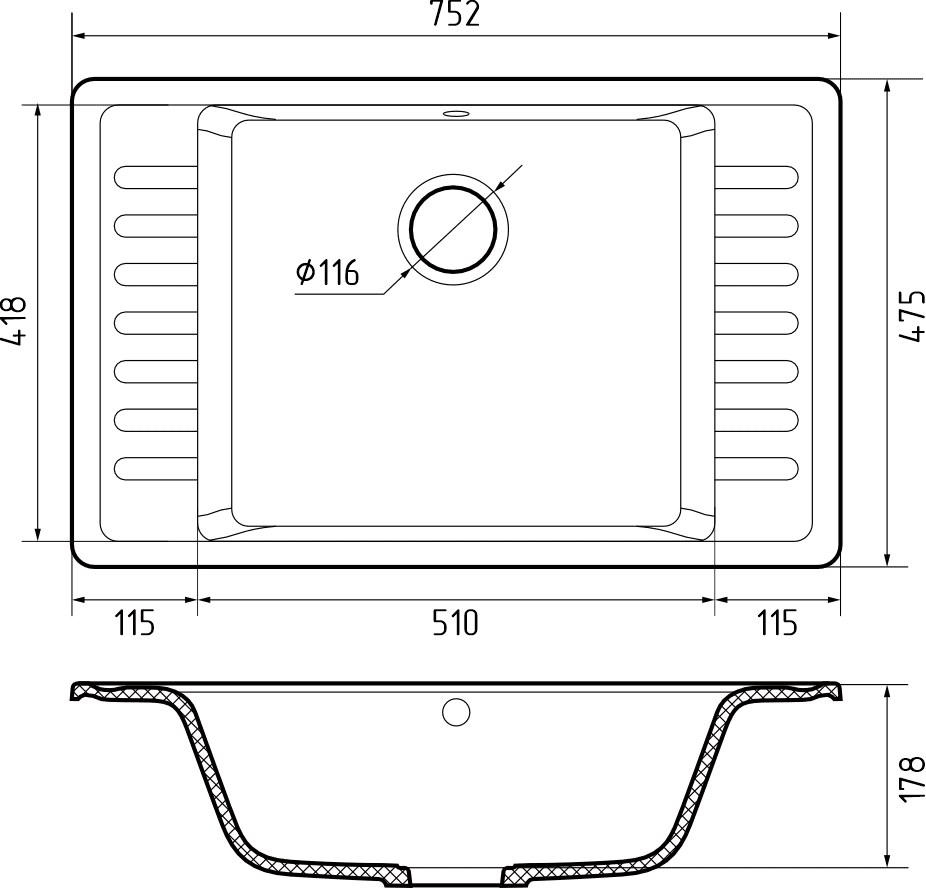 Кухонная мойка Кварц QUARZ S508 GranFest 71-S508 - Вид №1