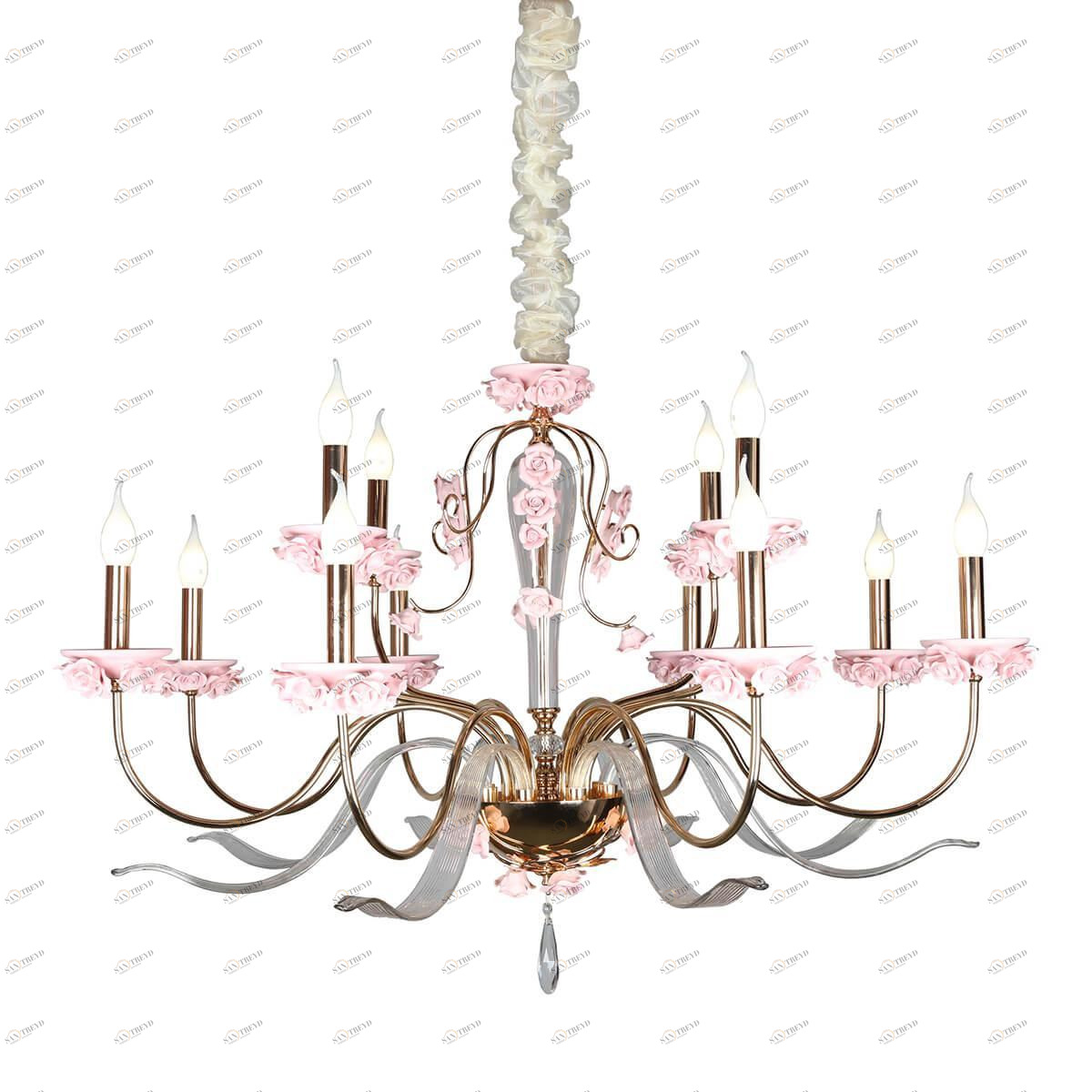 Подвесная люстра Omnilux Muntiggioni OML-70413-12 розовая OMNILUX ДИЗАЙНЕРСКИЕ, MUNTIGGIONI GOLD, ДВУХЪЯРУСНЫЕ 188402 Розовый 