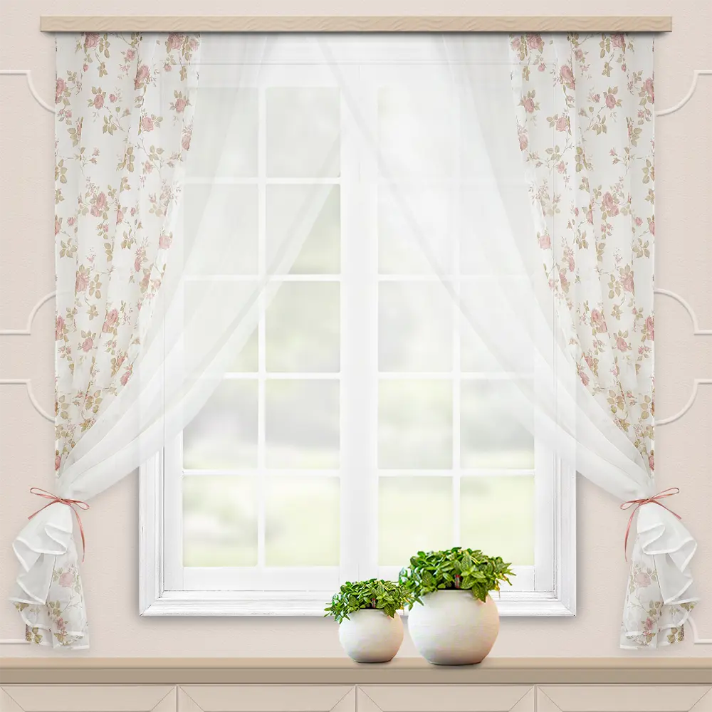 Комплект штор на ленте для кухни Акварель 280x160 см цвет коричневый WITERRA STLM-2092066