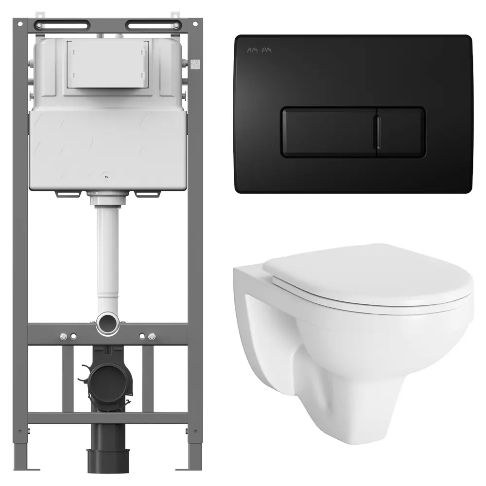 Комплект инсталляции AM.PM Tech с безободковым унитазом Damixa Jupiter клавиша AM.PM Tech M чёрная STLM-2078622