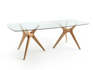 Прямоугольный стол из закаленного стекла и дуба