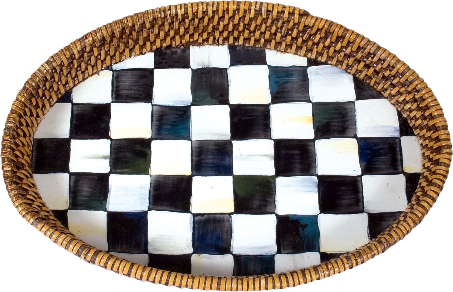 10586119 Mackenzie-Childs Поднос ротанг малый Courtly Check 20x28 сталь, эмаль, ротанг 