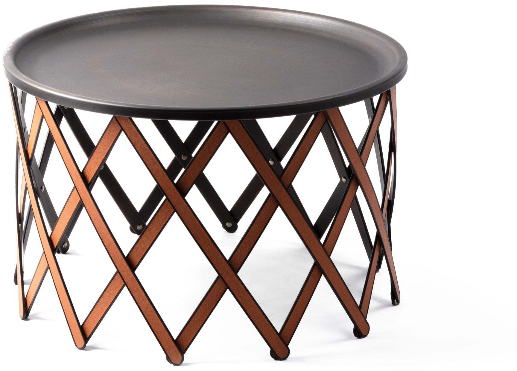 Складной столик Safari - Ø 70X В42 см / зернистая кожа_темно-серый