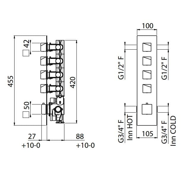 Встраиваемый термостатический смеситель для душа с пластиной CARIMALI D-SIDE ARCH-00097810 - Вид №2