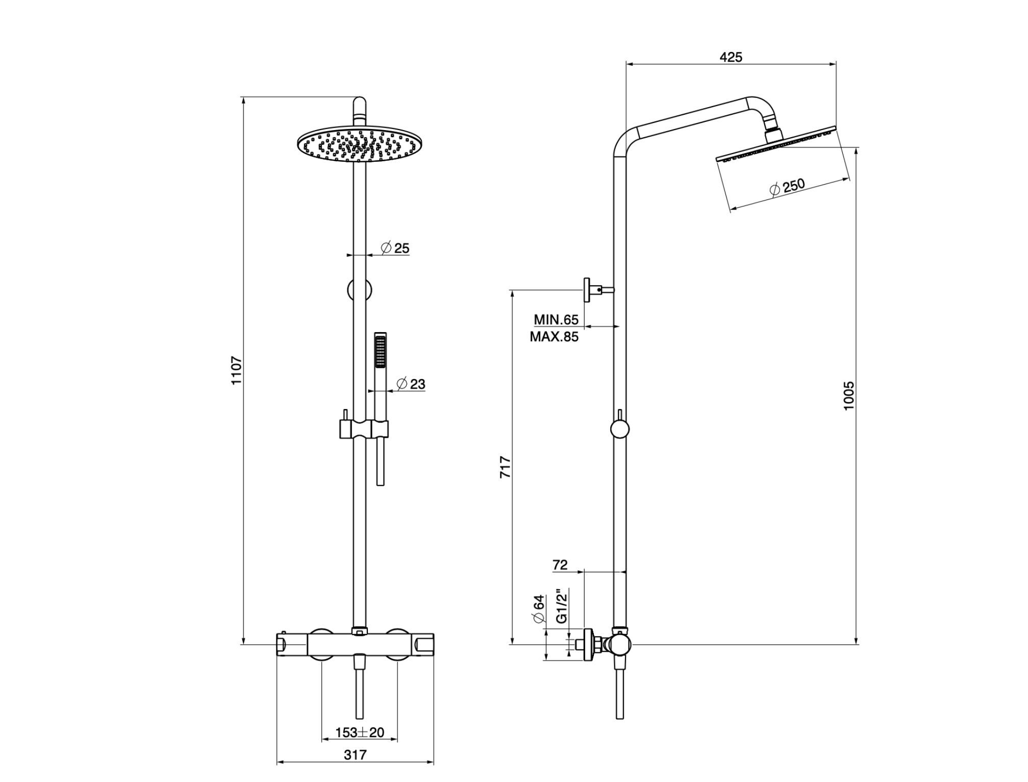 Термостатическая душевая колонка с ручным душем GATTONI Mach 10 ARCH-00043833 - Вид №1