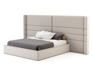 Двуспальная кровать из ткани с высоким изголовьем