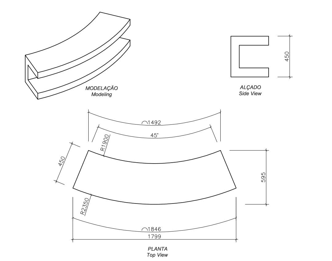 Изогнутая бетонная скамья без спинки amop ARCH-00026461 - Вид №4