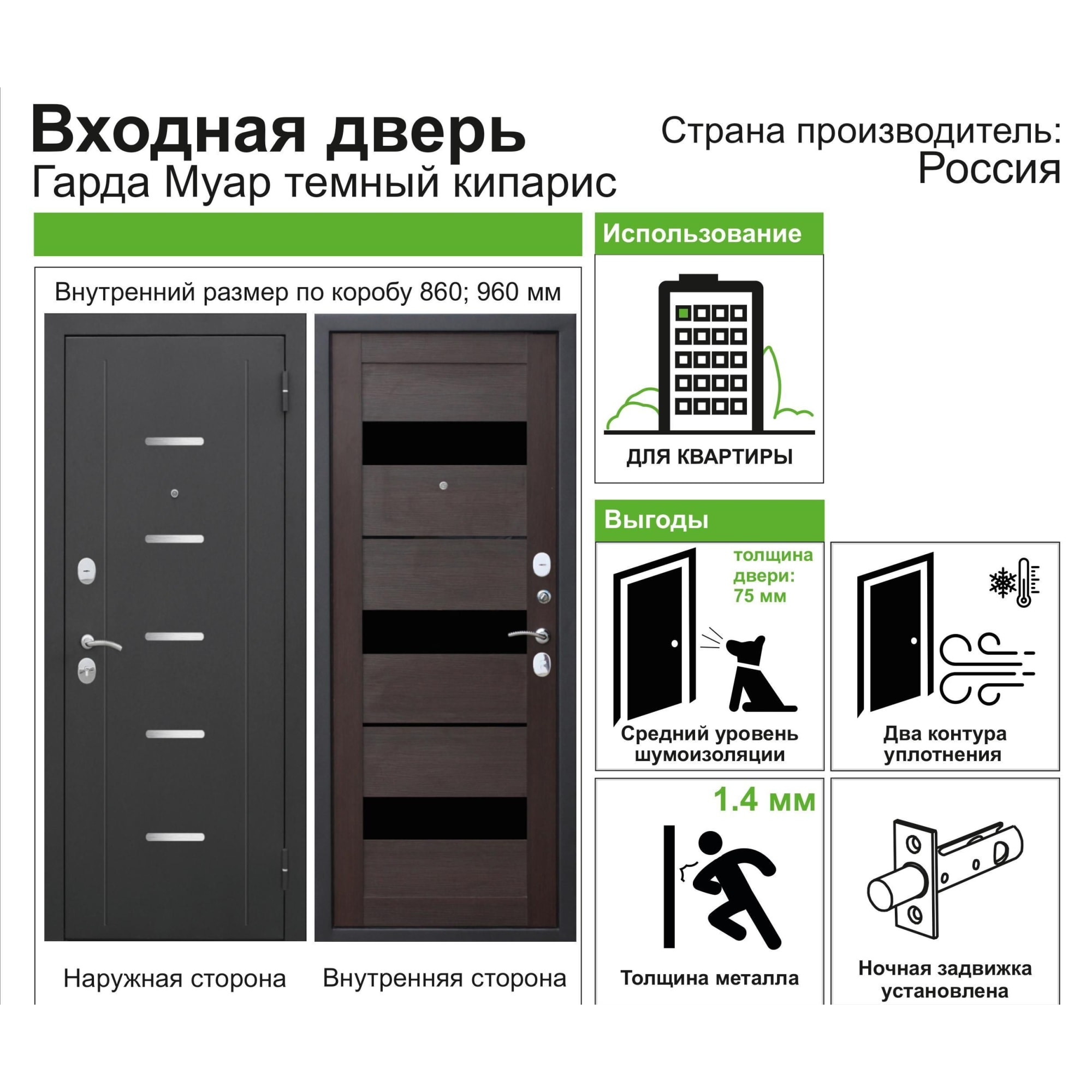 82000874 Дверь входная металлическая Гарда Муар, 860 мм, правая, цвет тёмный кипарис Santreyd  - Вид №9