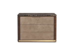 Прикроватная тумбочка из мрамора и кожи с ящиками