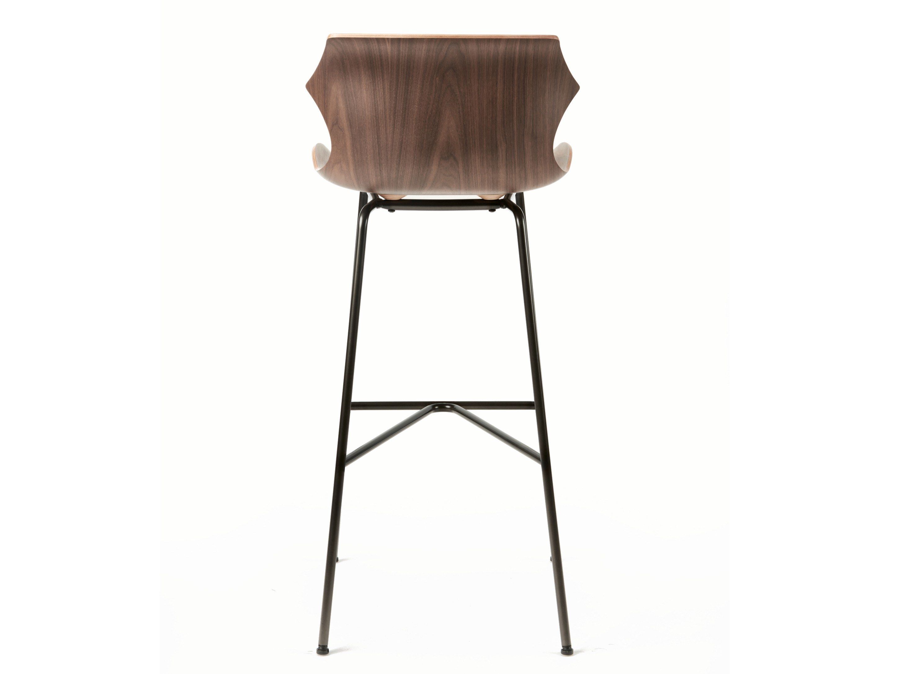 Стальной и деревянный барный стул со спинкой BassamFellows Petal ARCH-00059576 - Вид №3