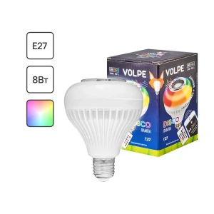 Лампа светодиодная Volpe Disco Е27 220 В 8 Вт 200 Лм, регулируемый цвет света RGB, Bluetooth, пульт ДУ