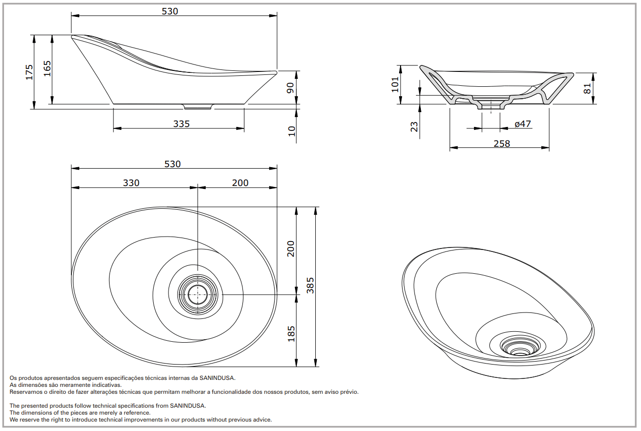 108970004 Накладная раковина на столешницу  овальная Sanindusa  - Вид №2
