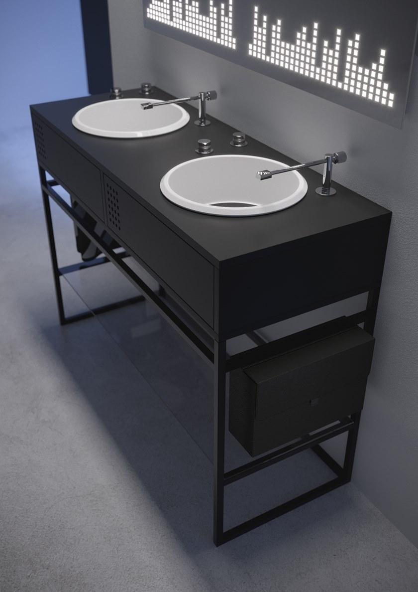 Olympia Ceramica Двойная металлическая тумба под умывальник с ящиками и вешалкой для полотенец Vinyl Vynilcom122 - Вид №3