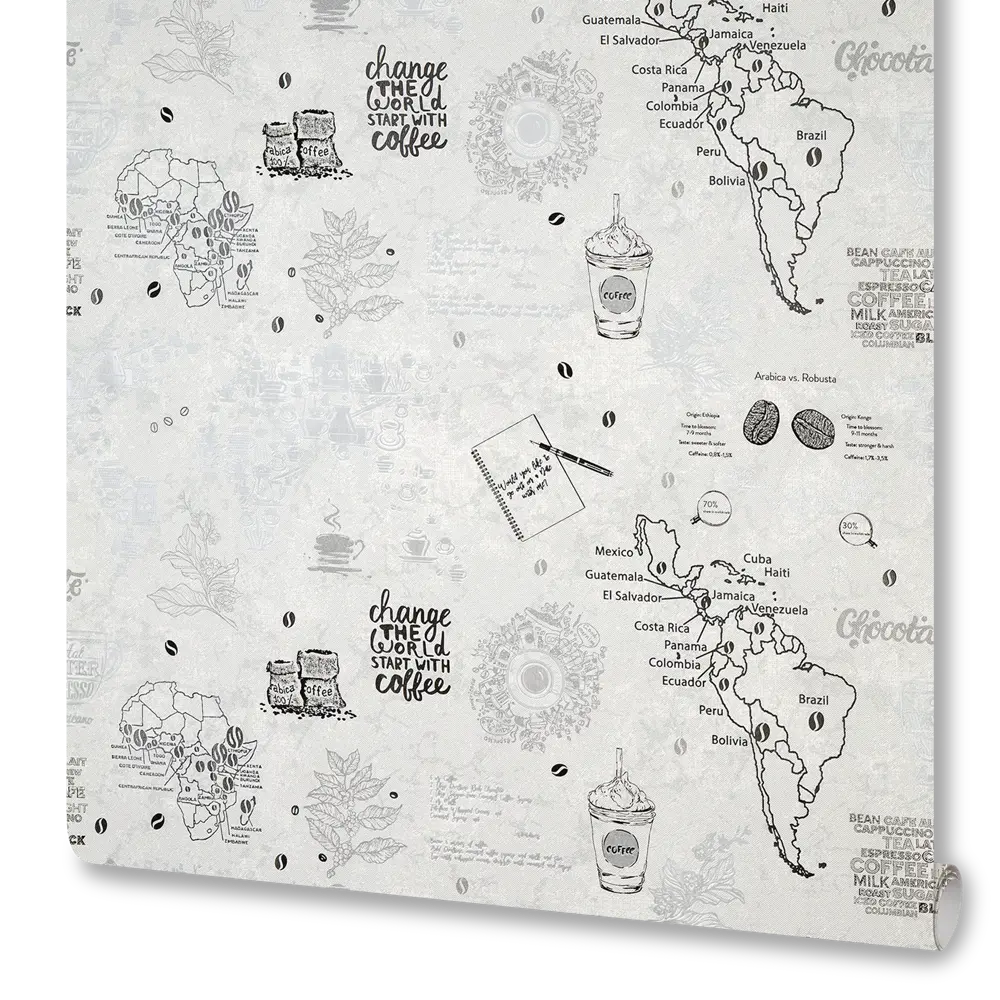 Обои флизелиновые Ateliero Coffee белые 1.06 м 888611 STLM-2007557