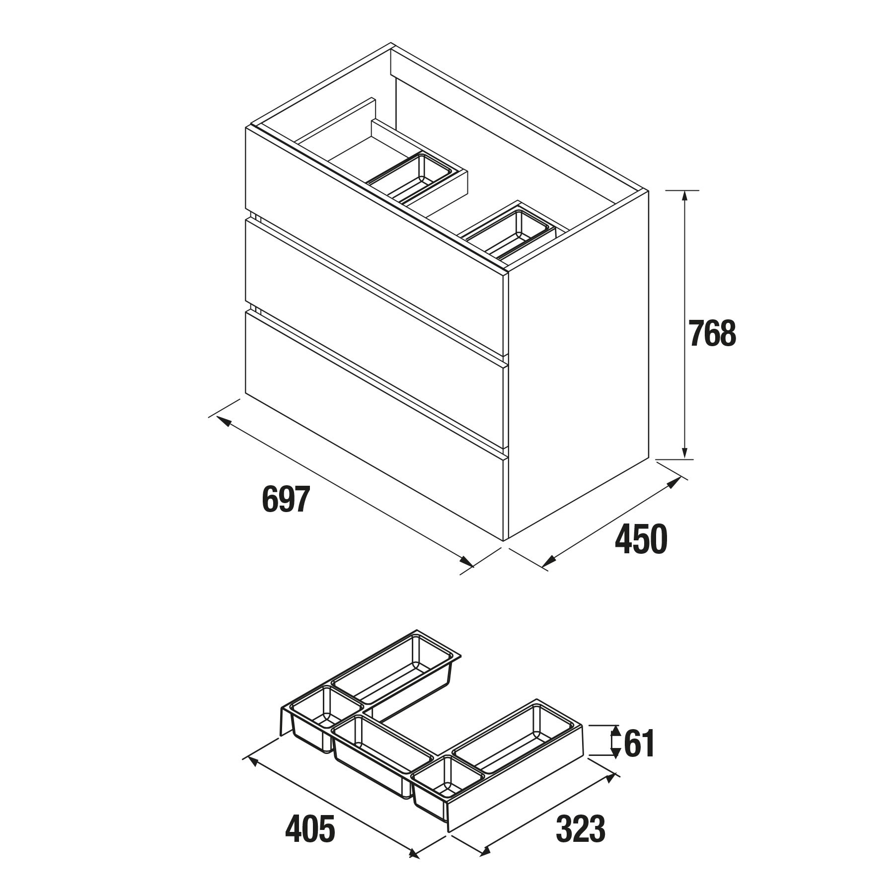 26559 SALGAR Мебель для умывальника FUSSION LINE 700 3 ящика GLOSS WHITE 697 x 868 x 450 мм Глянцевый белый - Вид №2