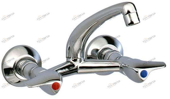 rvb Смеситель для раковины мостовой настенный на 2 отверстия Medico 4202.--.10