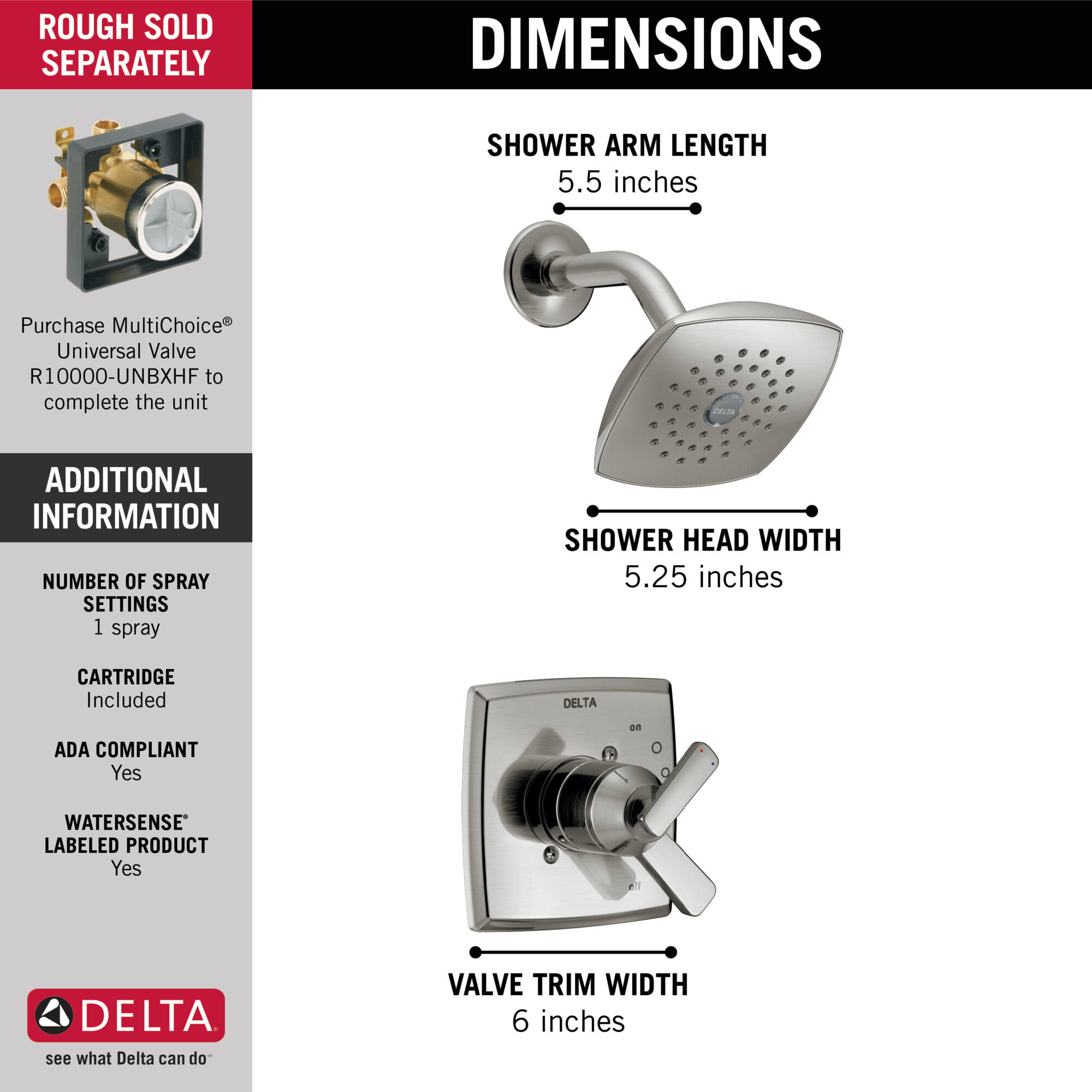 Облицовка для душа Monitor® серии 17 Delta Faucet T17264-SS - Вид №1