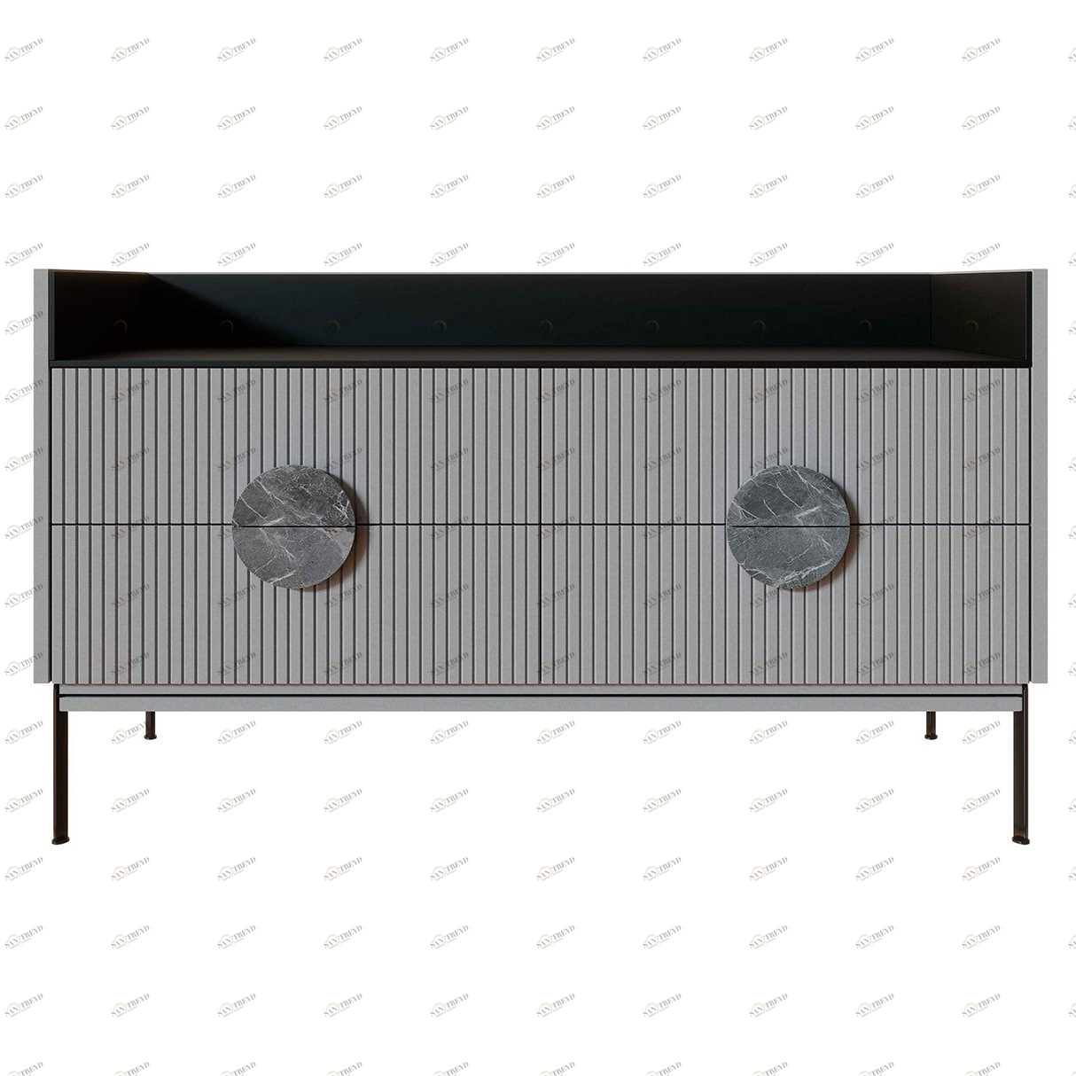 Комод низкий с металлическими ножками светло-серый Alto Black BRAGIN DESIGN ДИЗАЙНЕРСКИЕ, LIVING 00-3862445 Серый;черный 